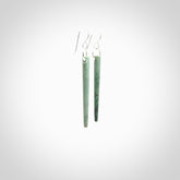 Hand crafted New Zealand Jade Inanga Jade drop earrings with Sterling Silver Hooks. Jade drop earrings, packaged in a woven kete pouch.